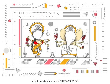 Diwali Hindu festival greeting card, Hand Drawn line art Vector illustration.
