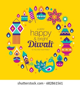 Diwali Hindu festival greeting card with modern elements