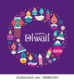 Diwali Hindu festival greeting card with modern elements