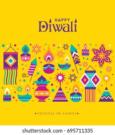 Diwali Hindu Festival Greeting Card With Modern Elements