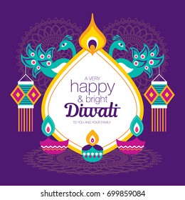 Diwali Hindu festival greeting card with modern elements