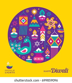 Diwali Hindu festival greeting card with modern elements
