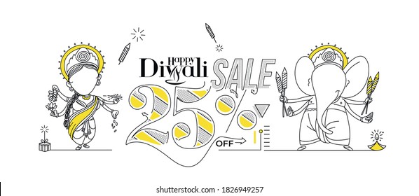 Diwali Hindu festival Poster, Abstract Flat 25% Sale Poster Banner Vector illustration.