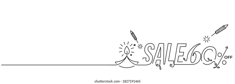 Diwali Hindu festival Poster, Abstract Flat 60% Sale Poster Banner Vector illustration.