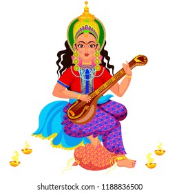 Diwali holiday goddess Saraswati with veena