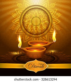 Diwali Holiday greeting card with two burning di ya.