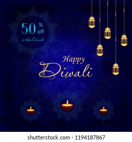 Diwali holiday. Vector illustration or greeting card for Diwali festival. For light festival of India.