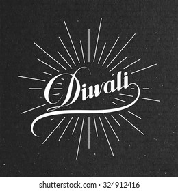 Diwali. Holiday Vector Illustration Of Religion Event Deepavali. Lettering Composition with light rays. Poster Template