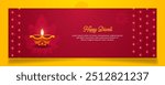 Diwali Horizontal Banner with lightened well decorated lights with light on red background with mandala. Design for Banner or Header with copy space