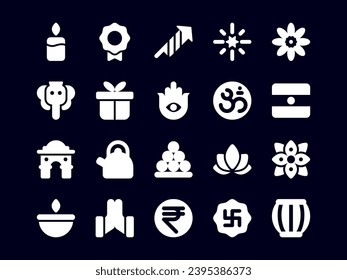 Diwali Icon Pack Dark Mode. Religion and Cultural Icons Collection, Perfect for Websites, Landing Pages, Mobile Apps, and Presentations. Suitable for UI UX.