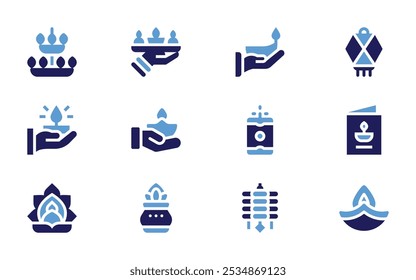 Diwali icon set. Bold style. Duotone colors. candles, lantern, candle, kumbh kalash, deepavali, oil lamp, diwali, firecracker, light.