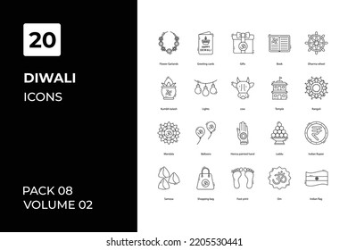 Colección de iconos Diwali. Establecer la línea vectorial con elementos para conceptos móviles y aplicaciones web. Colección de iconos modernos.