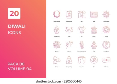 Diwali icons collection. Set vector line with elements for mobile concepts and web apps. Collection modern icons.