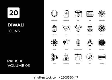 Diwali icons collection. Set vector line with elements for mobile concepts and web apps. Collection modern icons.