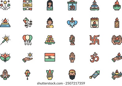 Diwali icons collection is a vector illustration with editable stroke.