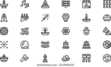 Diwali icons High-Quality Vector Icons Collection with Editable Stroke. Ideal for Professional and Creative Projects.