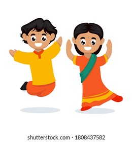 Diwali India couple kids mascot design illustration
