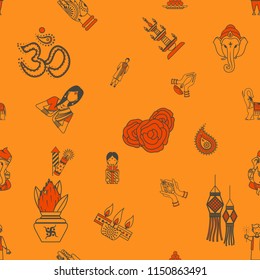 Diwali - Indian Festival Background. Seamless Pattern. Vector