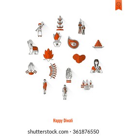 Diwali. Indian Festival Icons
