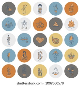 Diwali. Indian Festival Icons. Simple and Minimalistic Style. Vector