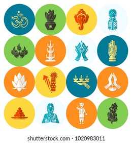 Diwali. Indian Festival Icons. Simple and Minimalistic Style. Vector