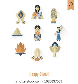 Diwali. Indian Festival Icons. Simple and Minimalistic Style. Vector