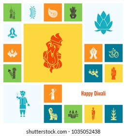 Diwali. Indian Festival Icons. Simple and Minimalistic Style. Vector
