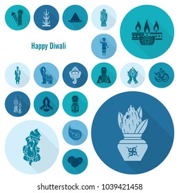 Diwali. Indian Festival Icons. Simple and Minimalistic Style. Vector