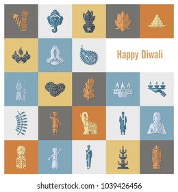 Diwali. Indian Festival Icons. Simple and Minimalistic Style. Vector