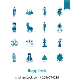 Diwali. Indian Festival Icons. Simple and Minimalistic Style. Vector