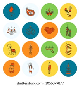 Diwali. Indian Festival Icons. Simple and Minimalistic Style. Vector