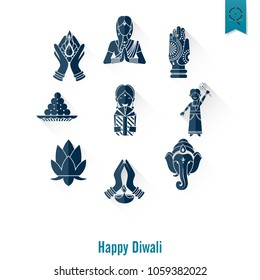 Diwali. Indian Festival Icons. Simple and Minimalistic Style. Vector