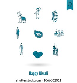 Diwali. Indian Festival Icons. Simple and Minimalistic Style. Vector