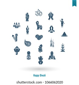 Diwali. Indian Festival Icons. Simple and Minimalistic Style. Vector
