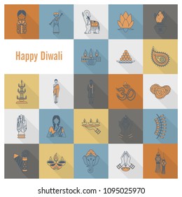 Diwali. Indian Festival Icons. Simple and Minimalistic Style. Vector