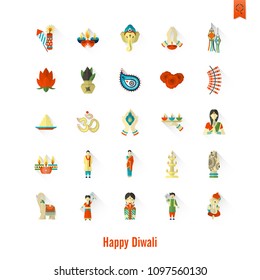 Diwali. Indian Festival Icons. Simple and Minimalistic Style. Vector