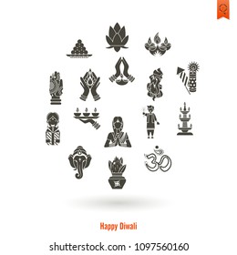 Diwali. Indian Festival Icons. Simple and Minimalistic Style. Vector