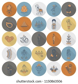 Diwali. Indian Festival Icons. Simple and Minimalistic Style. Vector