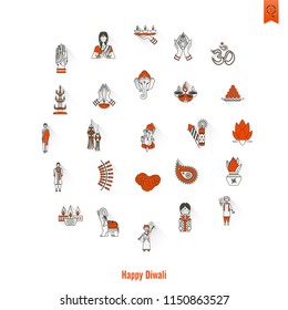 Diwali. Indian Festival Icons. Simple and Minimalistic Style. Vector