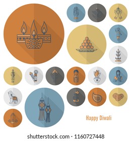 Diwali. Indian Festival Icons. Simple and Minimalistic Style. Vector