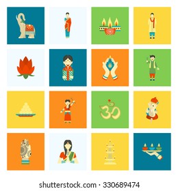 Diwali. Indian Festival Icons. Simple and Minimalistic Style. Vector