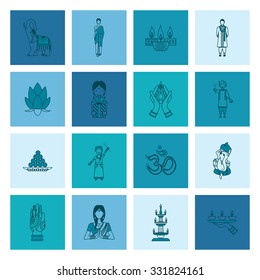 Diwali. Indian Festival Icons. Simple and Minimalistic Style. Vector