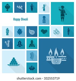 Diwali. Indian Festival Icons. Simple and Minimalistic Style. Vector