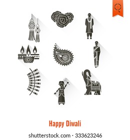Diwali. Indian Festival Icons. Simple and Minimalistic Style. Vector