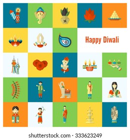 Diwali. Indian Festival Icons. Simple and Minimalistic Style. Vector