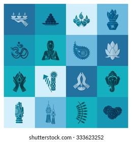 Diwali. Indian Festival Icons. Simple and Minimalistic Style. Vector