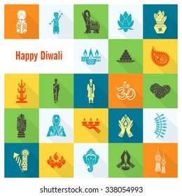 Diwali. Indian Festival Icons. Simple and Minimalistic Style. Vector