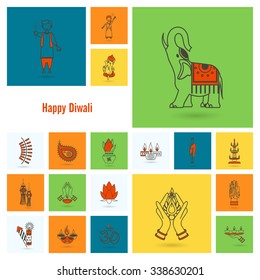 Diwali. Indian Festival Icons. Simple and Minimalistic Style. Vector