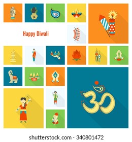 Diwali. Indian Festival Icons. Simple and Minimalist Style. Vector