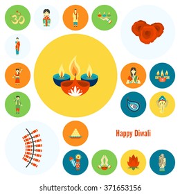 Diwali. Indian Festival Icons. Simple and Minimalistic Style. Vector